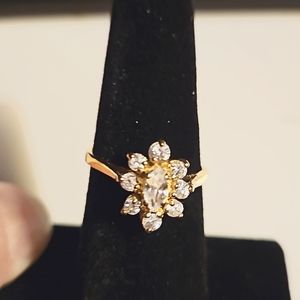 Gold plated sterling silver, rhinestone ring